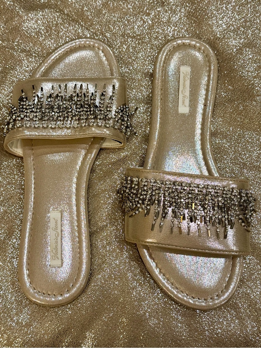 Victoria's Secret Metallic Gold Bling Beaded Slide Mules